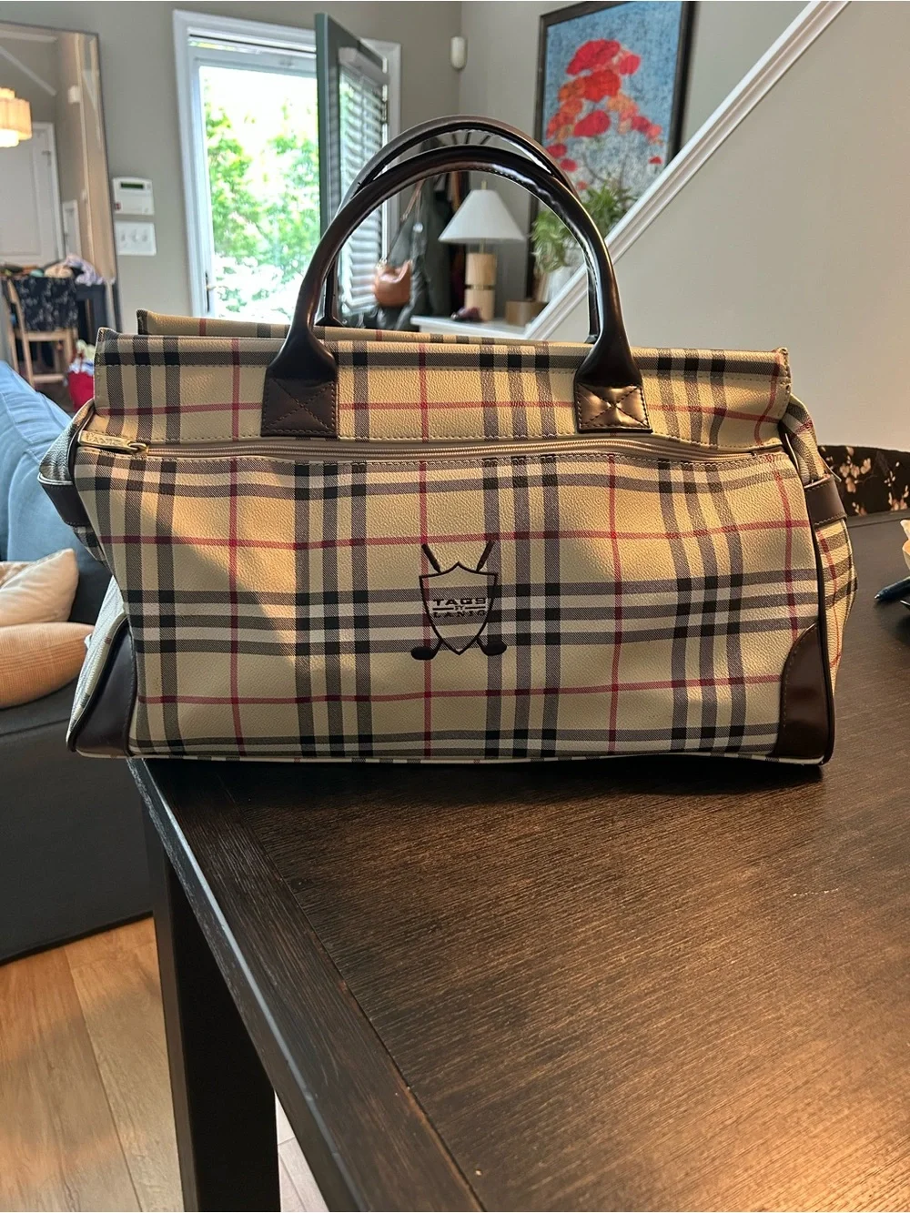 Vintage Tags by Lanig Plaid Golf Boston Travel Bag Duffel Rare